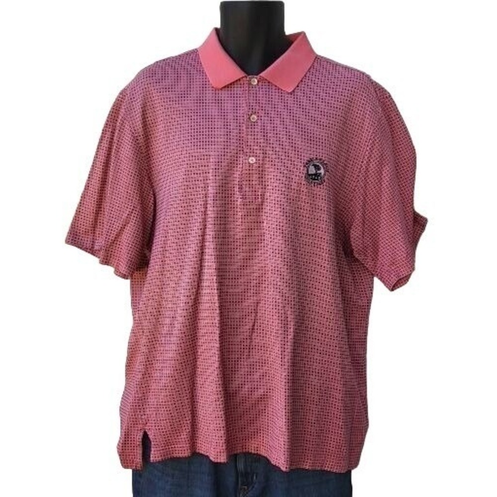 Fairway & Greene Polo Shirt Mens L Pink Geometric Pebble Beach Golf Links 1919
